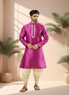 Pink art silk kurta patiala for men"s 4