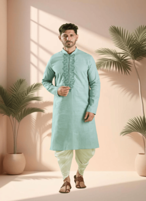 Sky blue kurta churidar for men's 2