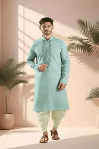 Sky blue kurta churidar for men's