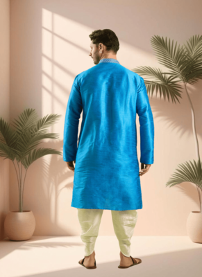 Blue art silk kurta patiala for men"s 4