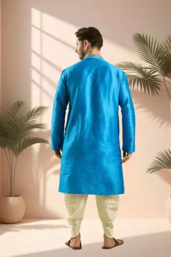 Blue art silk kurta patiala for men"s