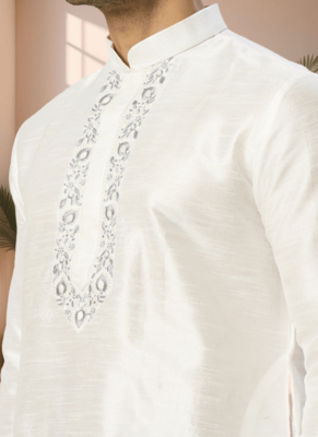 Off white kurta churidar for men's 3