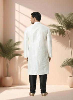 Off white kurta churidar for men's 4