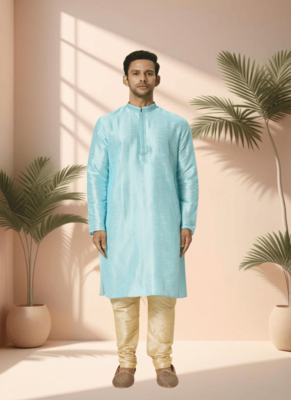 Sky blue kurta churidar for men's 1