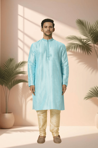 Sky blue kurta churidar for men's