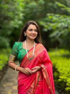 Rani Pink Color Pethani Art Silk Saree With Meenakari Motifs Design 2
