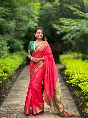 Rani Pink Color Pethani Art Silk Saree With Meenakari Motifs Design 1