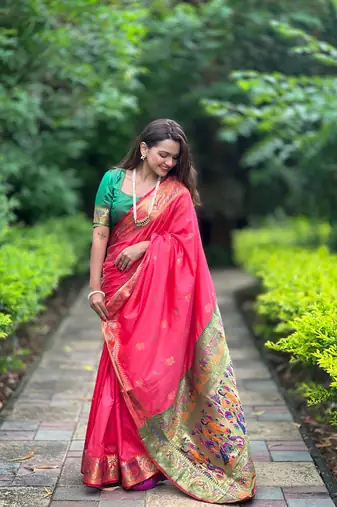 Rani Pink Color Pethani Art Silk Saree With Meenakari Motifs Design