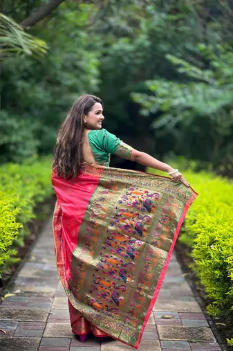 Rani Pink Color Pethani Art Silk Saree With Meenakari Motifs Design