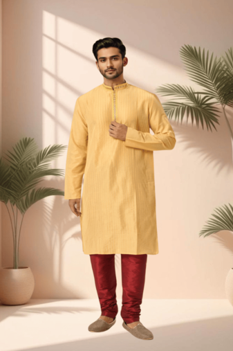 Mustard kurta churidar for men's