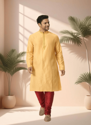 Mustard kurta churidar for men's 2