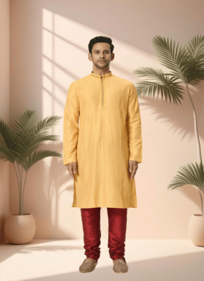 Mustard kurta churidar for men's 1