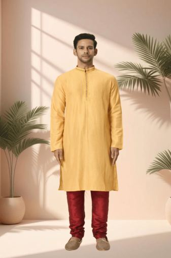 Mustard kurta churidar for men's