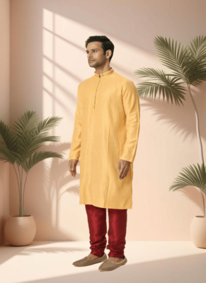 Mustard kurta churidar for men's 2
