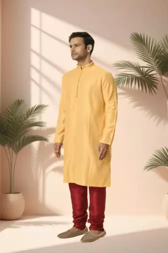 Mustard kurta churidar for men's