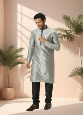 Grey kurta churidar for men's 4