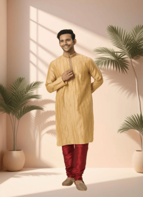 Gold kurta churidar for men's 2