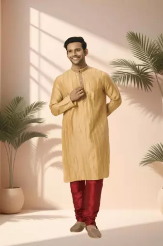 Gold kurta churidar for men's