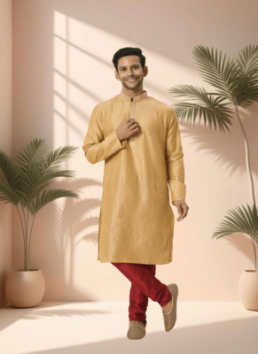 Gold kurta churidar for men's 2