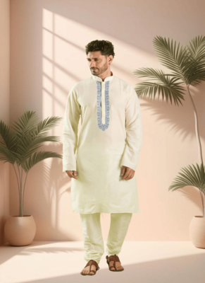 Cream kurta churidar for men's 1
