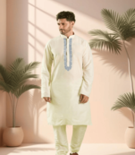 Cream kurta churidar for men's
