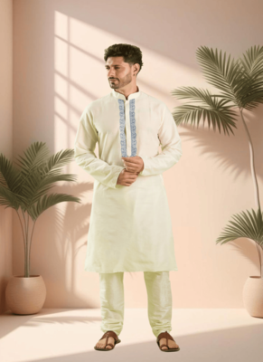 Cream kurta churidar for men's 2