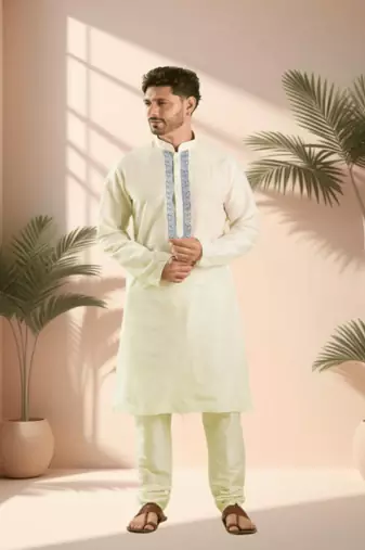 Cream kurta churidar for men's