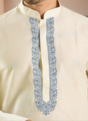 Cream kurta churidar for men's 3