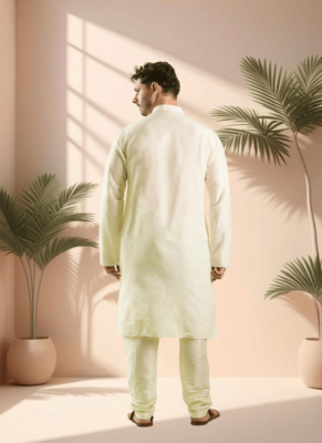 Cream kurta churidar for men's 4