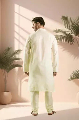 Cream kurta churidar for men's