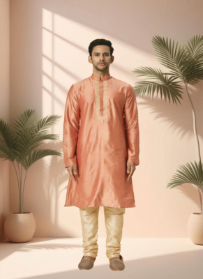 Orange kurta churidar for men's 1