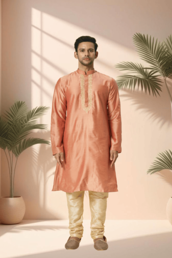 Orange kurta churidar for men's