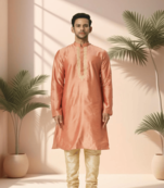 Orange kurta churidar for men's