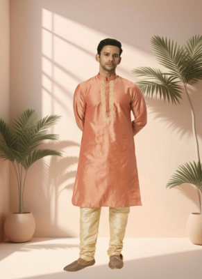 Orange kurta churidar for men's 2