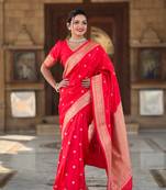 Red Color Banarasi Art Silk Saree With Zari Weaving  Motif Design