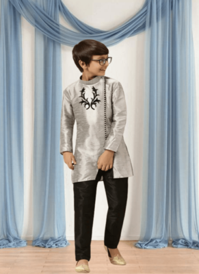 Black churidar grey kurta for kid"s 1