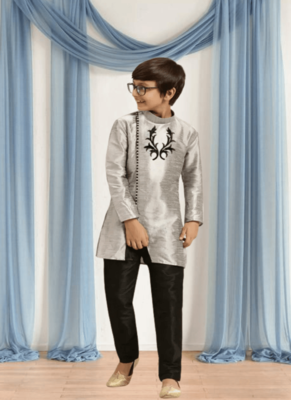 Black churidar grey kurta for kid"s 3