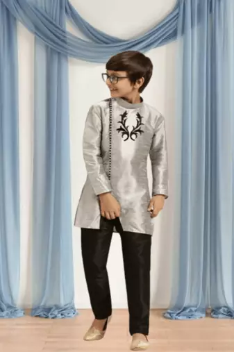 Black churidar grey kurta for kid"s