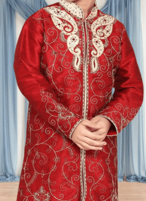 Off white churidar maroon kurta for kid"s 2