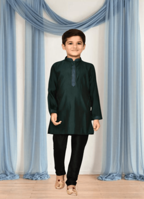 Black churidar green kurta for kid"s 1