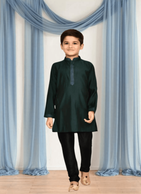 Black churidar green kurta for kid"s 3