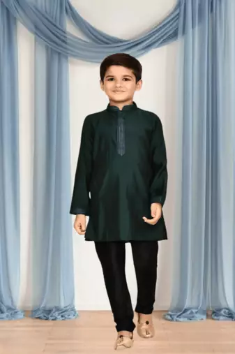 Black churidar green kurta for kid"s