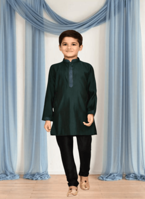 Black churidar green kurta for kid"s 4