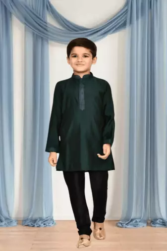 Black churidar green kurta for kid"s