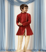 Fawn churidar maroon kurta for kid"s