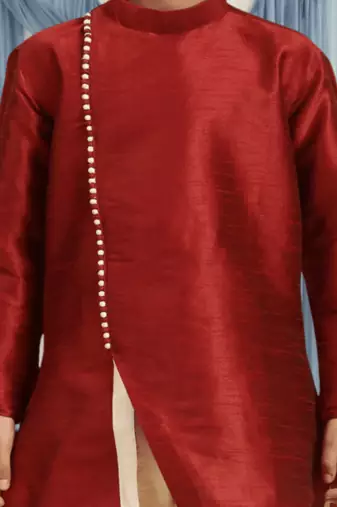 Fawn churidar maroon kurta for kid"s