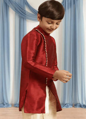 Fawn churidar maroon kurta for kid"s 3