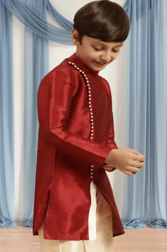 Fawn churidar maroon kurta for kid"s
