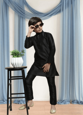 Black churidar black kurta for kid"s 4