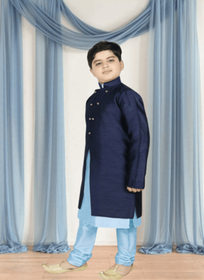 Sky blue churidar blue indo sherwani for kid"s 1